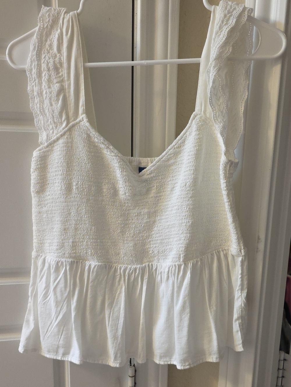 Old Navy White Smocked Top with Blue Label